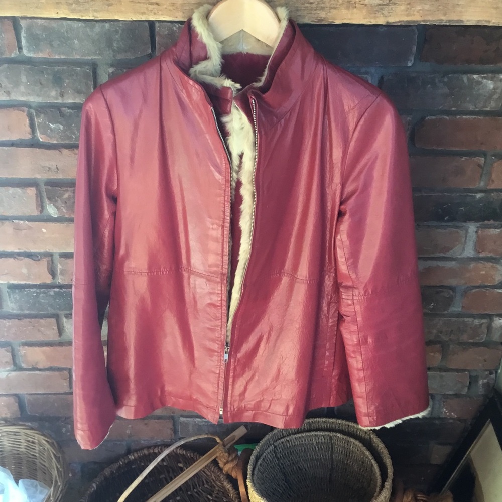 Elegant Women's Red Leather Jacket